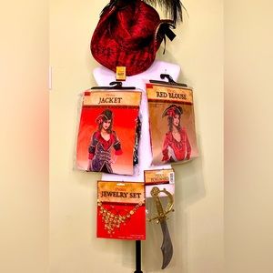 NWT - PIRATE costume!Size: 6-8 women’s adult. Hat,blouse,jacket,necklace,sword